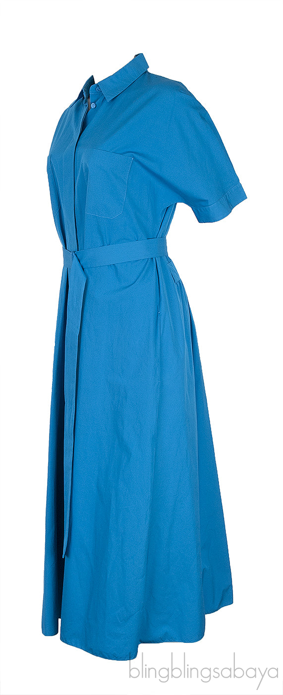 Miranda Blue Belted Cotton Dress