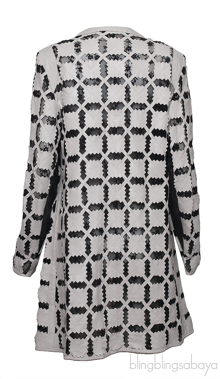Akhesa Light Grey & Black Mesh Leather Coat