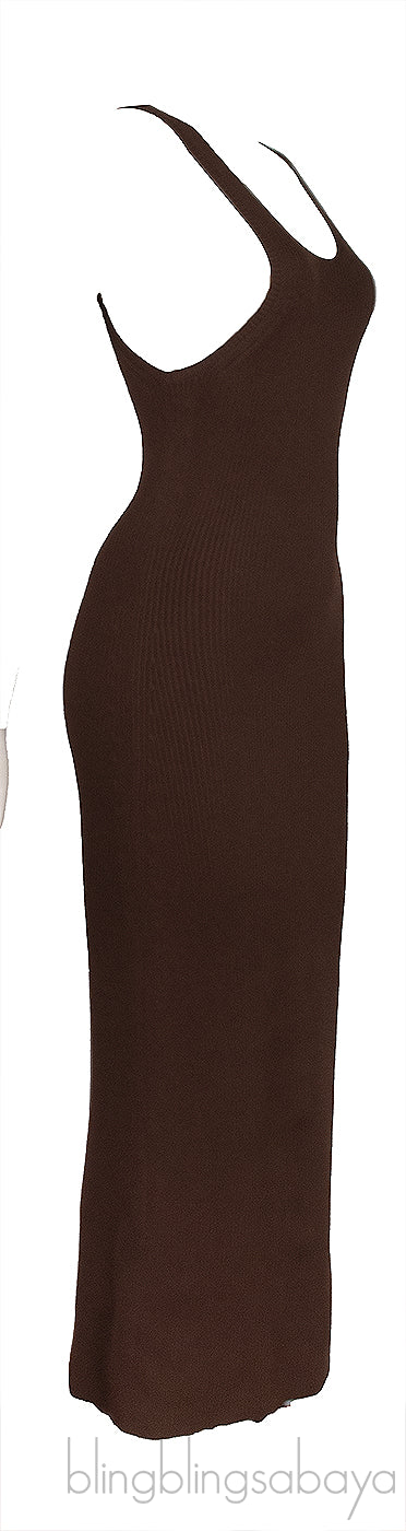 Brown Knitted Tank Maxi Dress