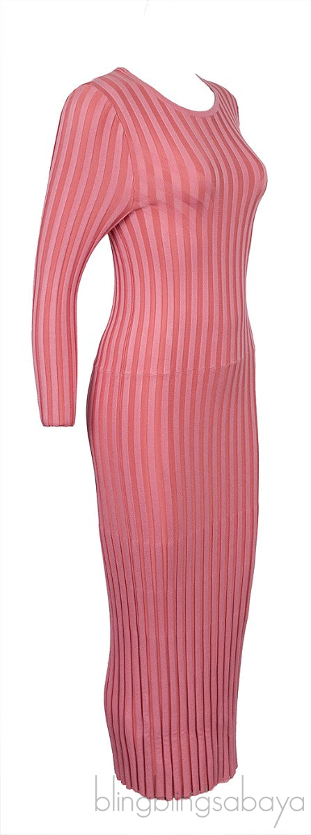 Pink Knitted Long Sleeve Dress