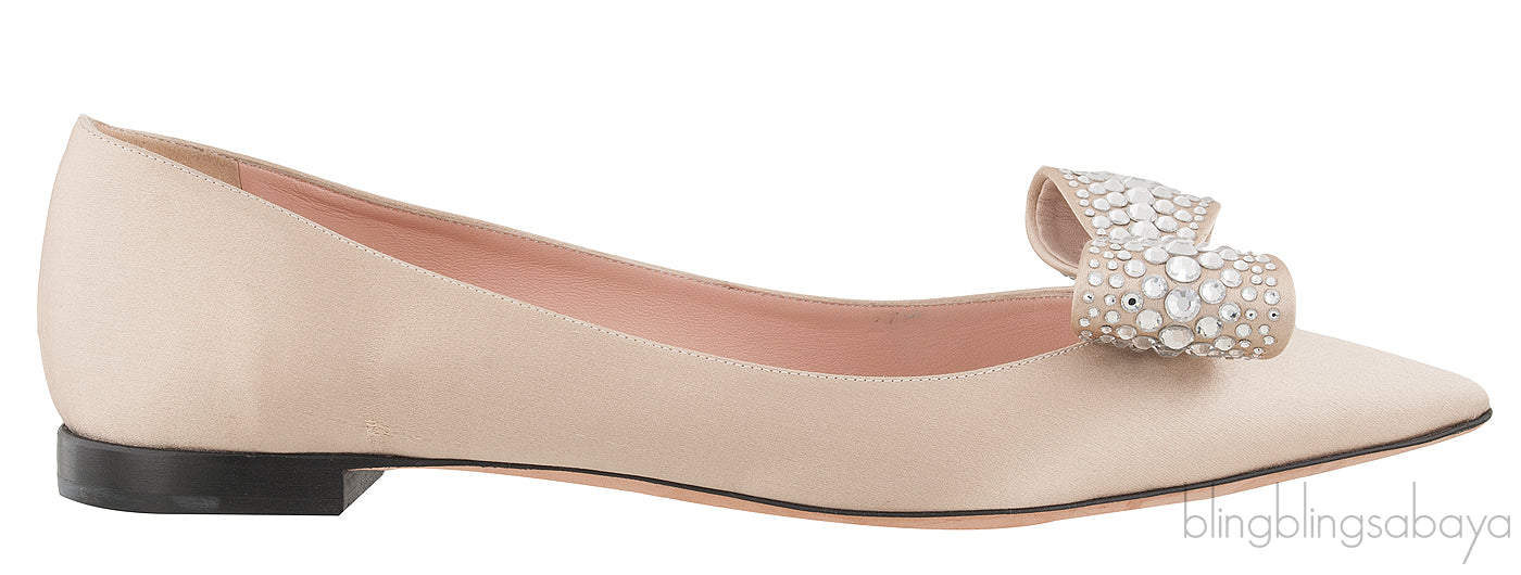 Nude Pointed Toe Bow Flat