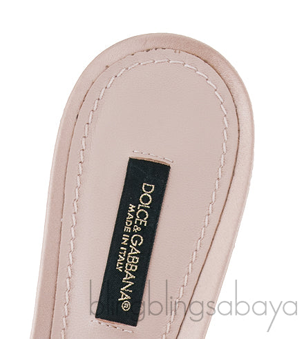 Beige Lace Crystal Vamp Slip-on Sandals