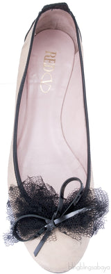 Beige Lace Bow Ballet Flat