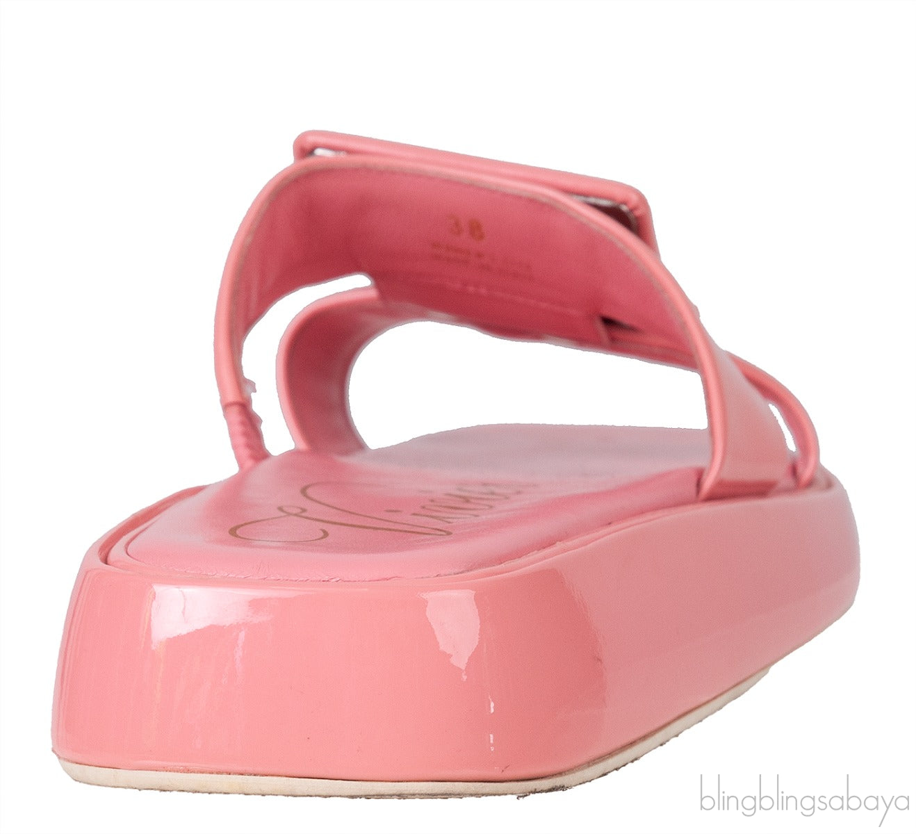 Peach Buckle Leather Mule