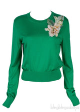 Green Floral Applique Sweatshirt