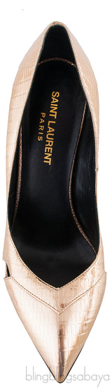 Gold Lizard Print Pointed Pump