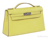 HERMES Kelly Pochette Matte Lime Alligator PHW