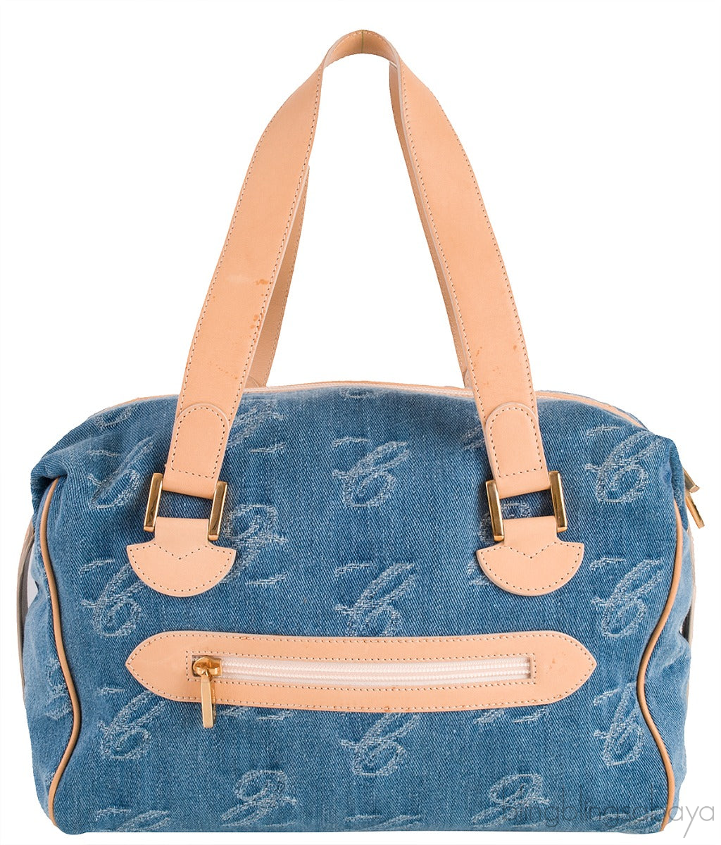 Chopard Blue Denim Distressed Logo Shoulder Bag