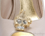 Skull Embellished Peep Toe Pump