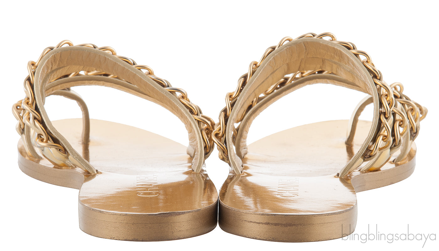 Gold Chain Leather Sandals