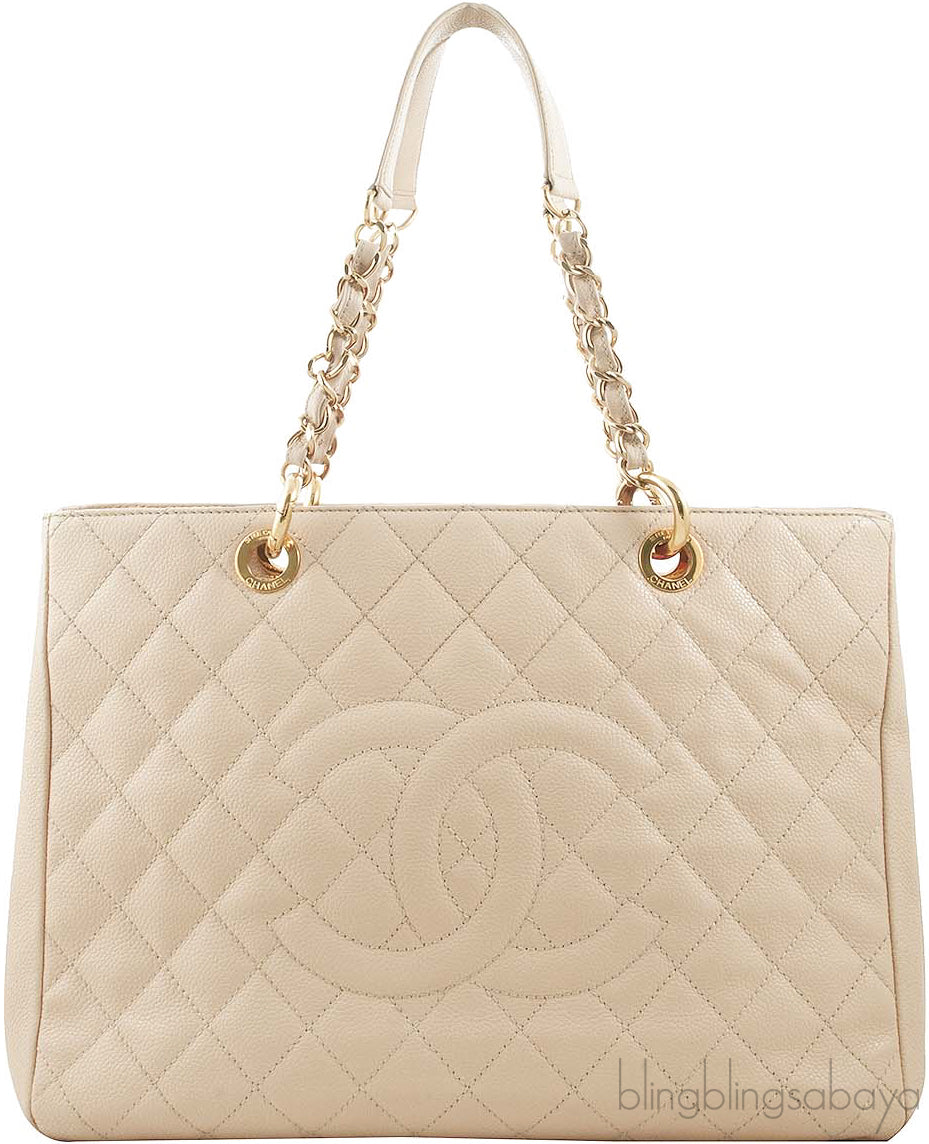 Beige Caviar Shopping Tote