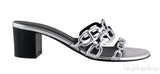 Chain Silver Leather Block Heels