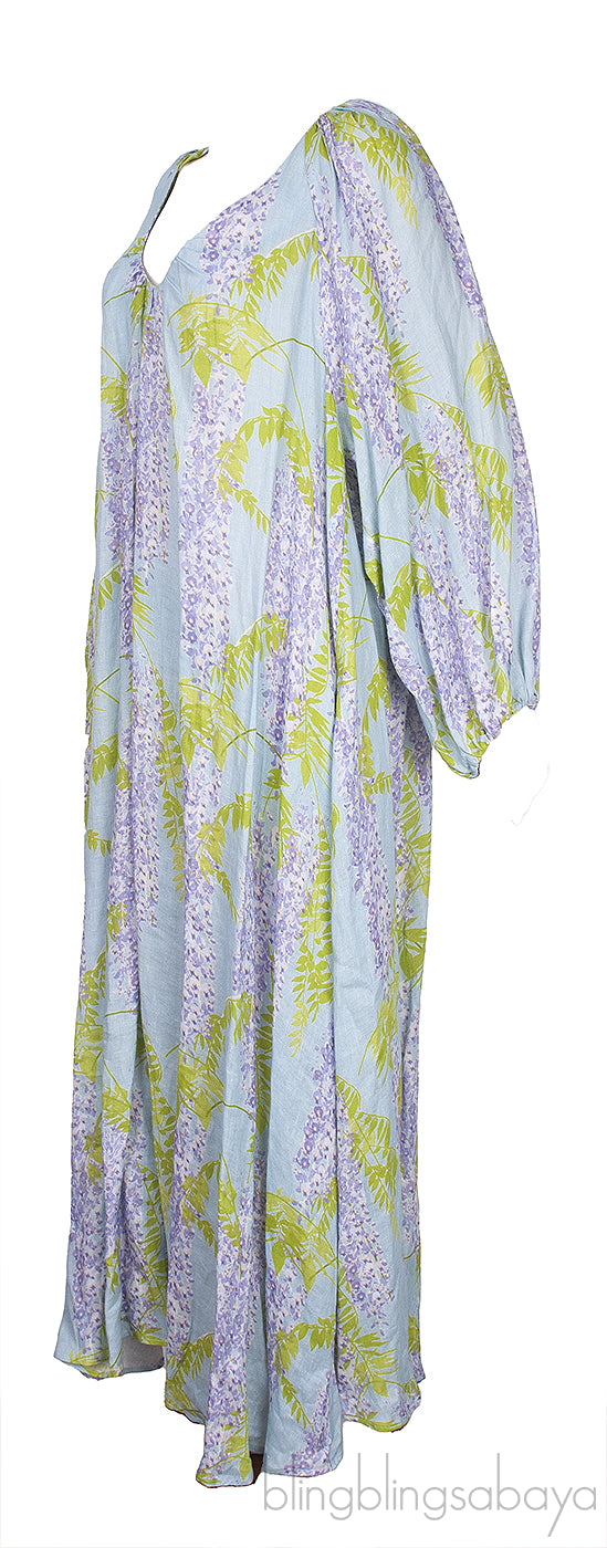 Light Blue Georgette Floral Print Linen Dress