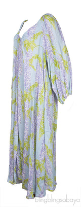 Light Blue Georgette Floral Print Linen Dress