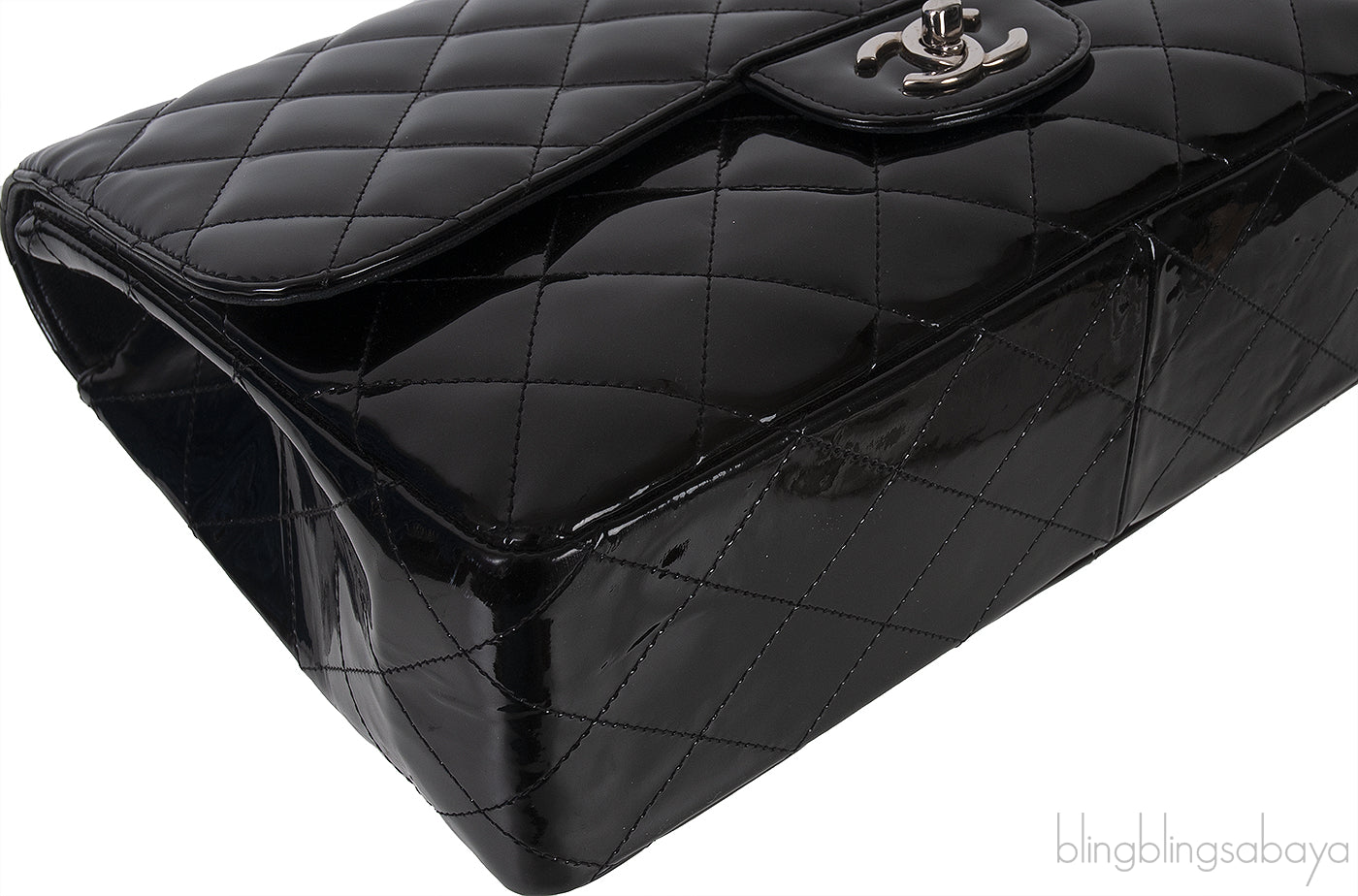 Classic Black Patent Jumbo Quilted Bag