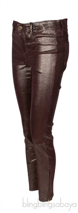 Snake Effect Foiled Leather Pants