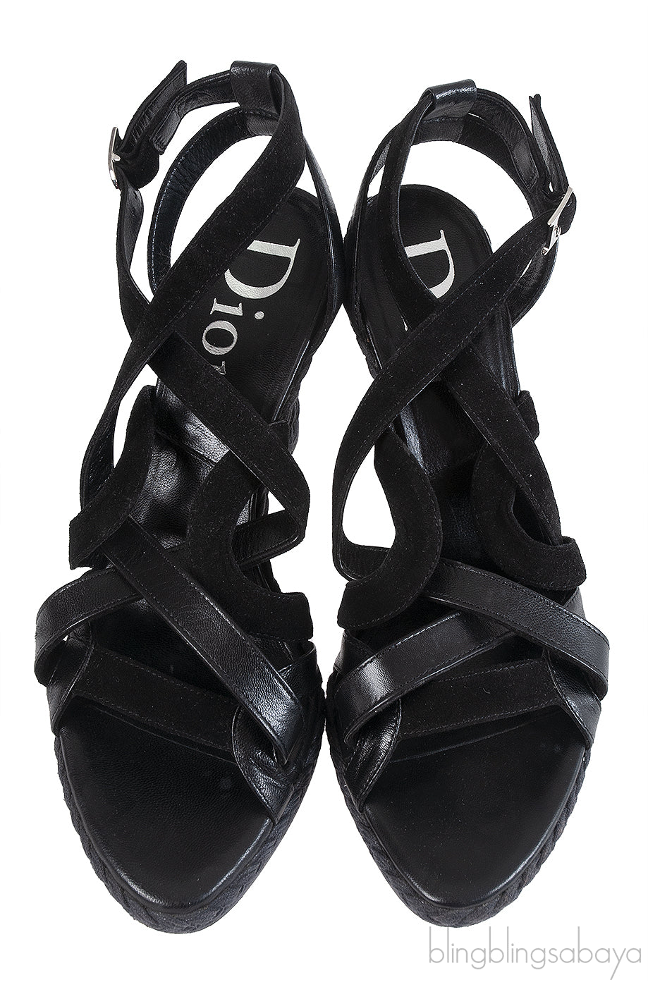 Christian Dior Black Wedge Strappy Heels
