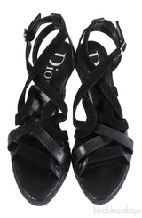 Christian Dior Black Wedge Strappy Heels