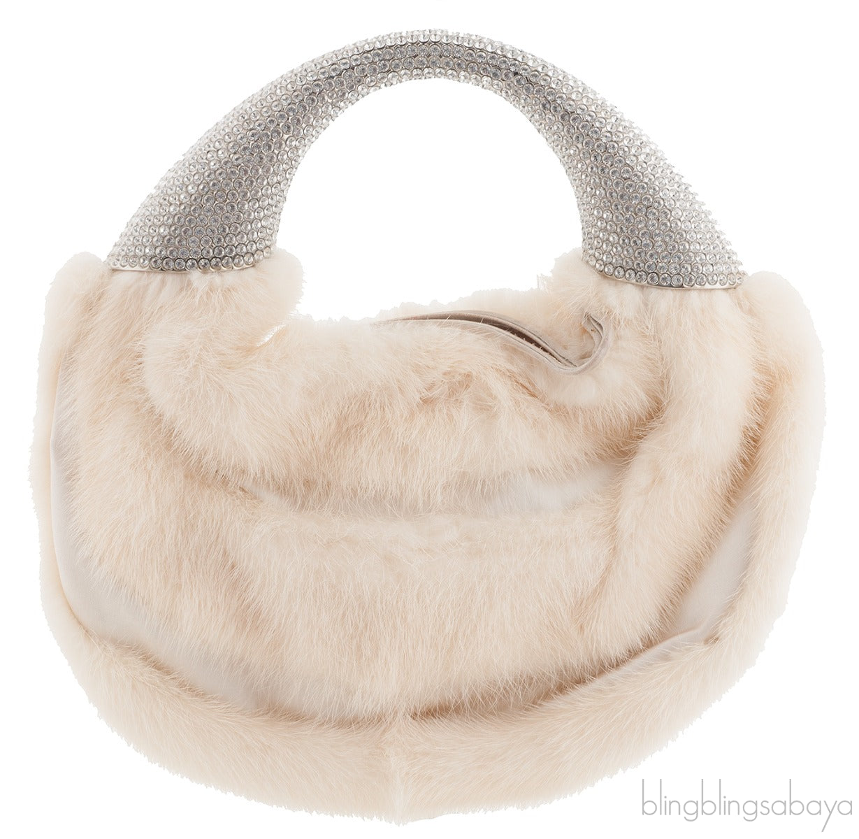 Ivory White Fur Crystal Handbag