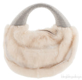 Ivory White Fur Crystal Handbag