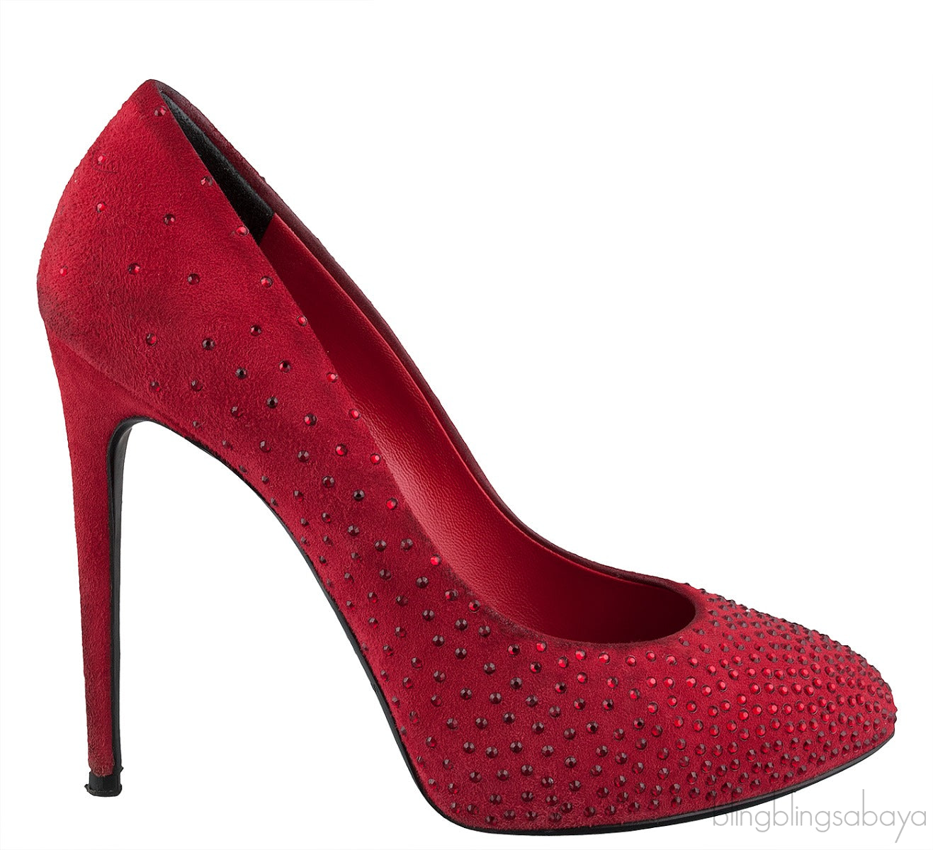 Dolce & Gabbana Red Suede Crystal Heels