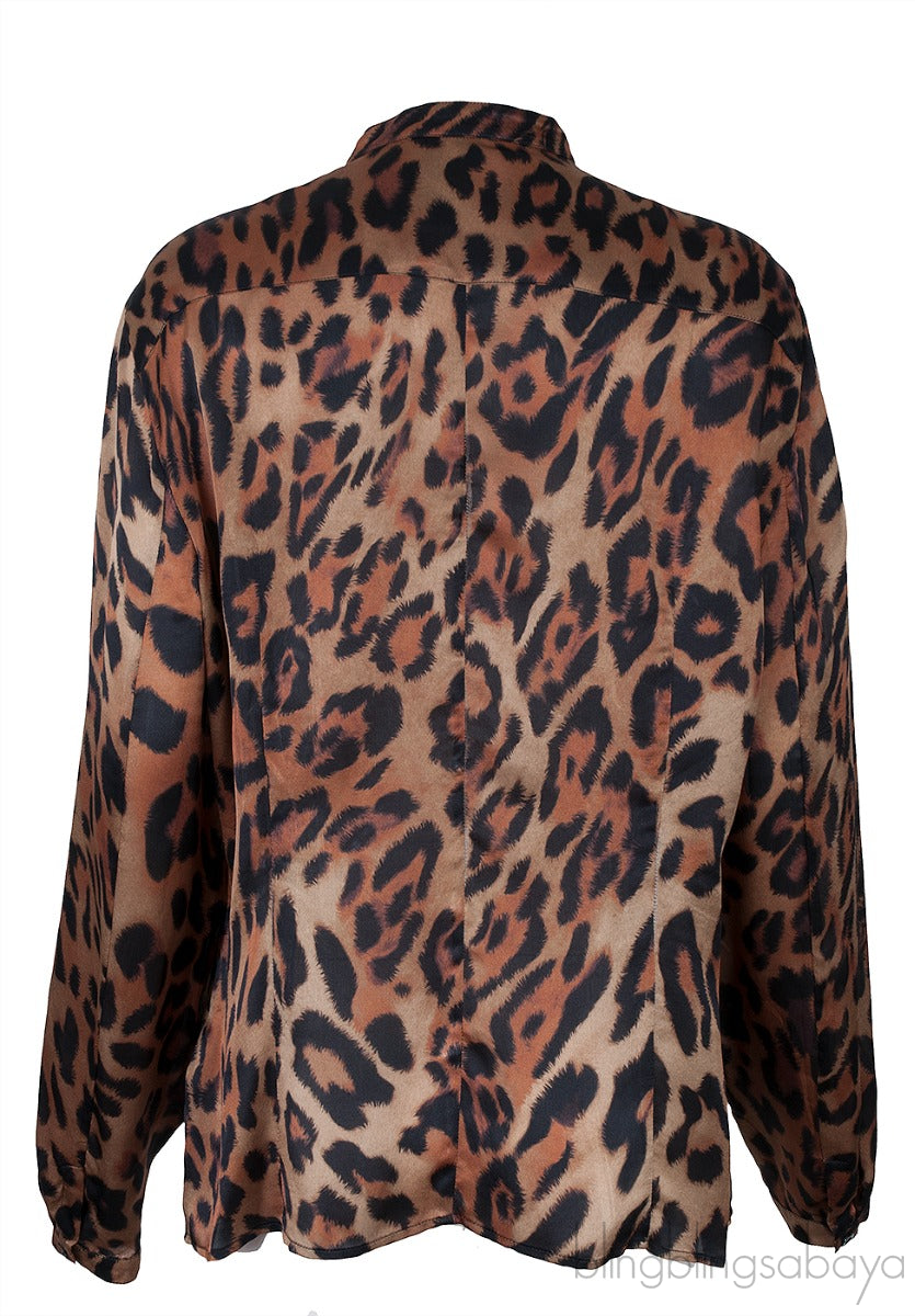 Leopard Print Ruffled Trim Shirt