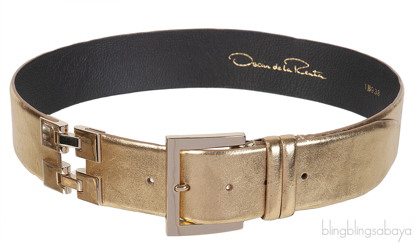 Oscar Dela Renta Metallic Gold Double Hinge Belt