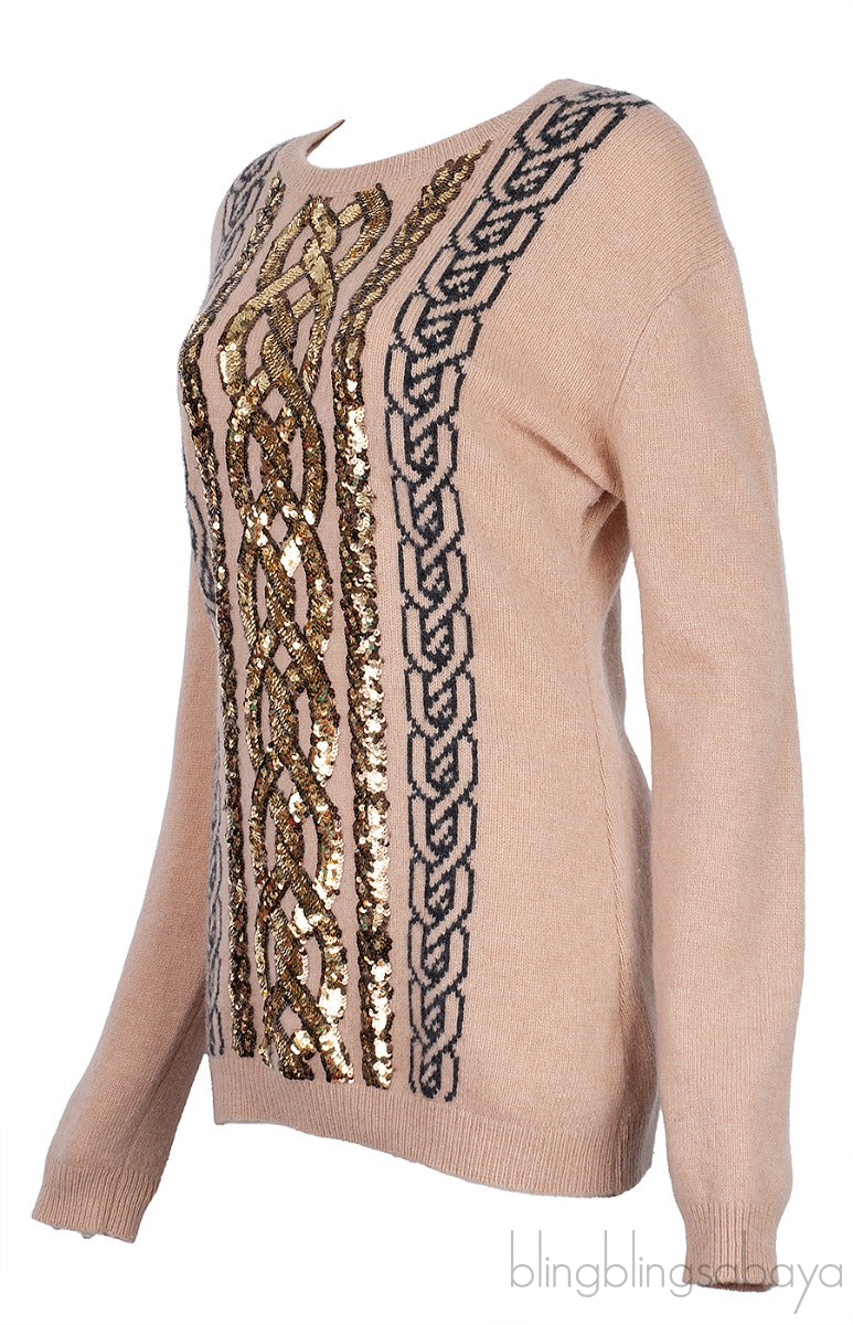 Brown Wool Sequins Knit Sweatshirt