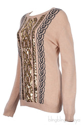 Brown Wool Sequins Knit Sweatshirt