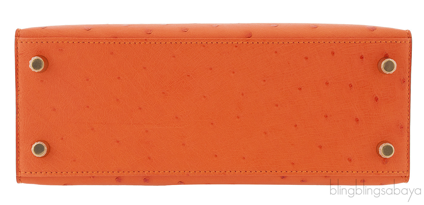 Kelly 25 Tangerine Ostrich Sellier