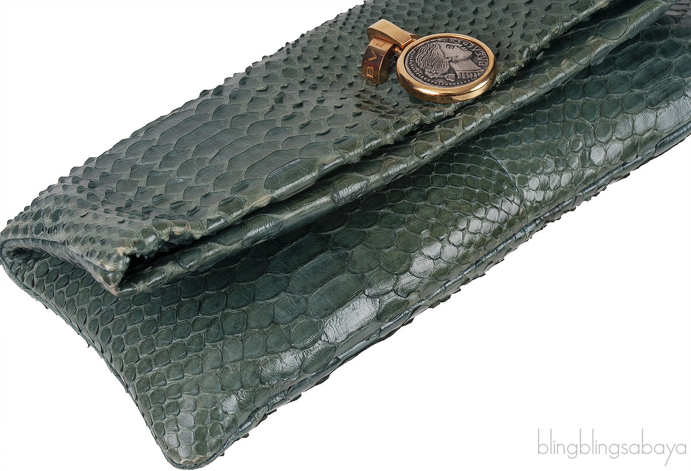 Green Python Monete Fold-over Clutch
