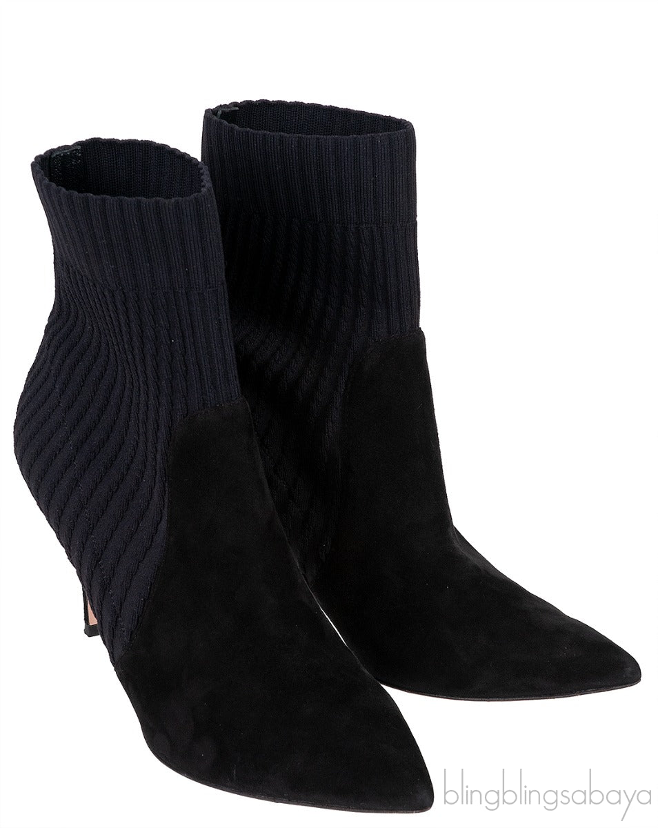Black Knitted Pointed Toe Ankle Boots