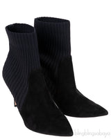 Black Knitted Pointed Toe Ankle Boots