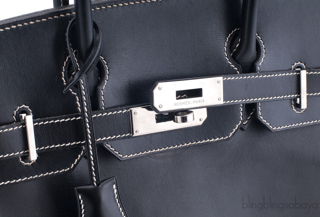 Birkin 30 Black Box Beige Stitching