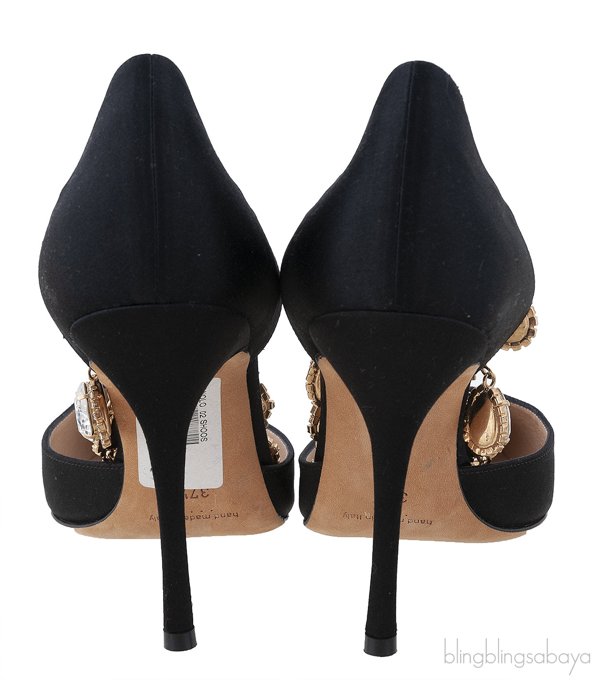 Black Zullin Satin Jeweled D\'Orsay Pumps