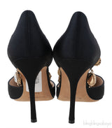 Black Zullin Satin Jeweled D\'Orsay Pumps