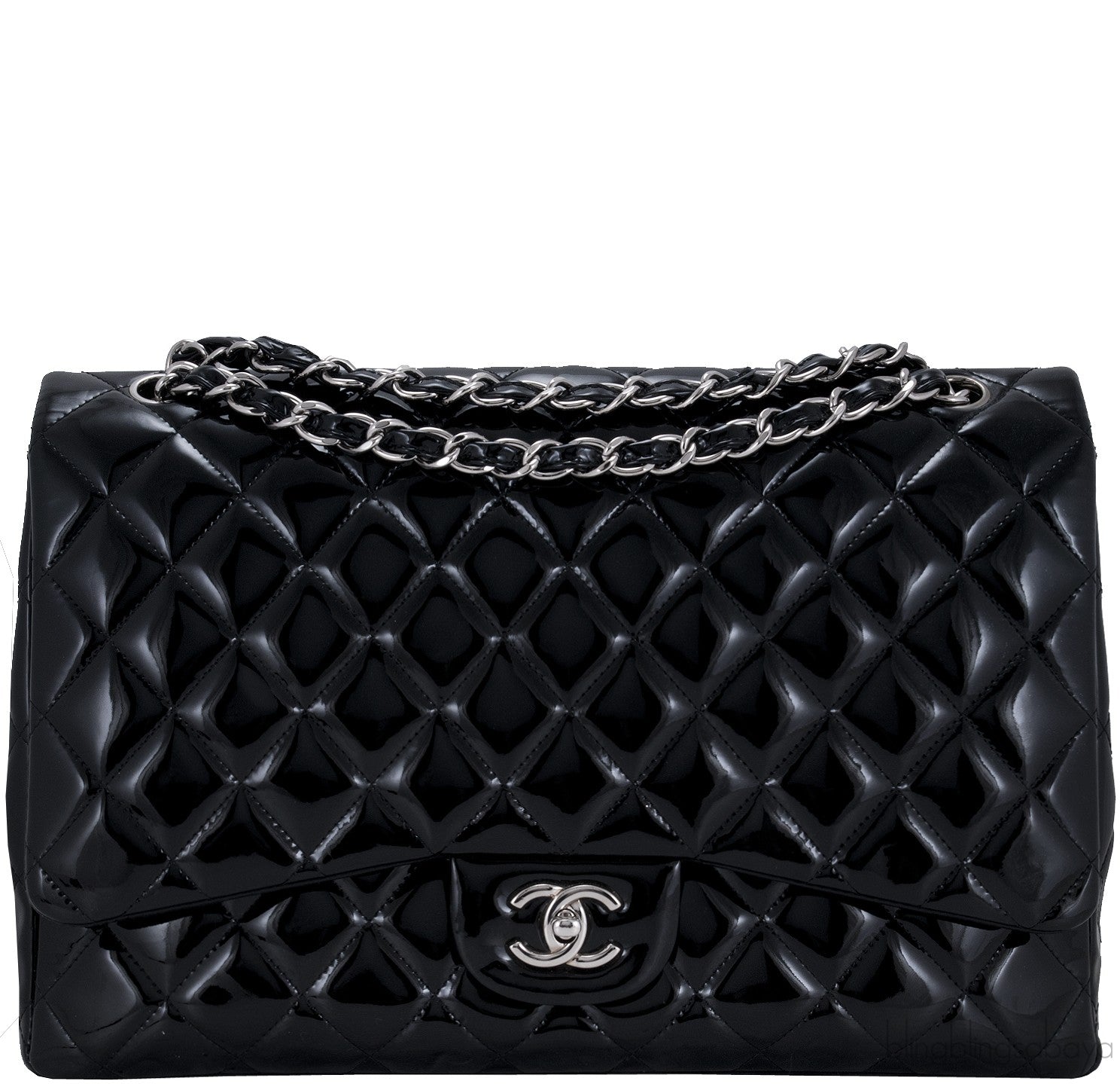 Black Patent Maxi Flap Bag