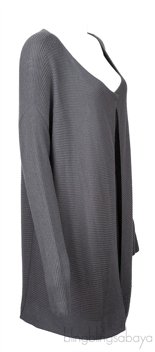 Grey Knit Long Sleeves Cardigan