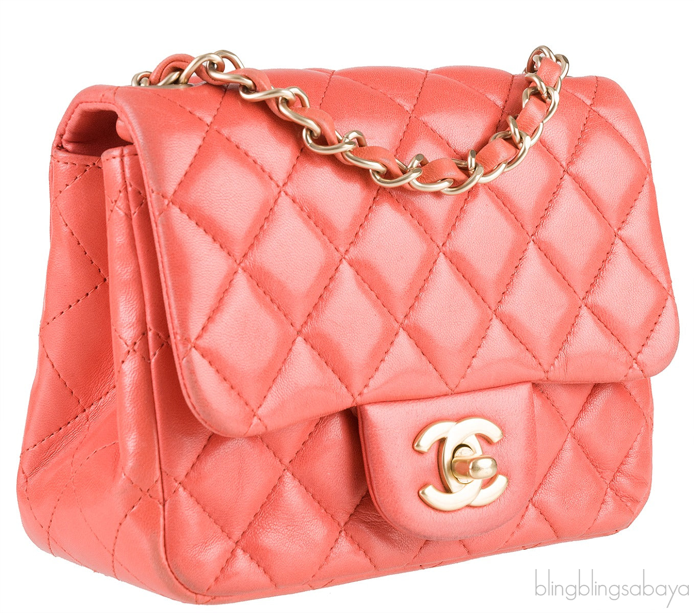 Coral Quilted Mini Flap Bag