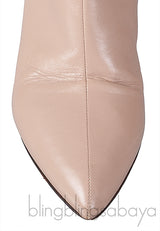 Nude Pointed Toe Leather Boots