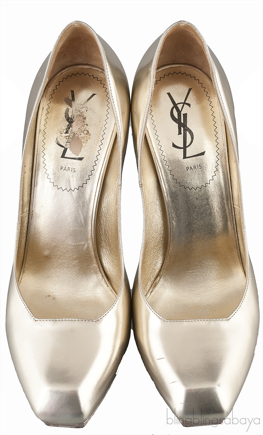 Gold Square Toe Mirrored Heels