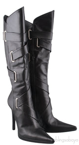 Black Leather Pointed Toe Boots