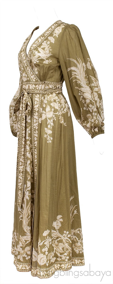 Green Anneke Floral Midi Wrap Dress