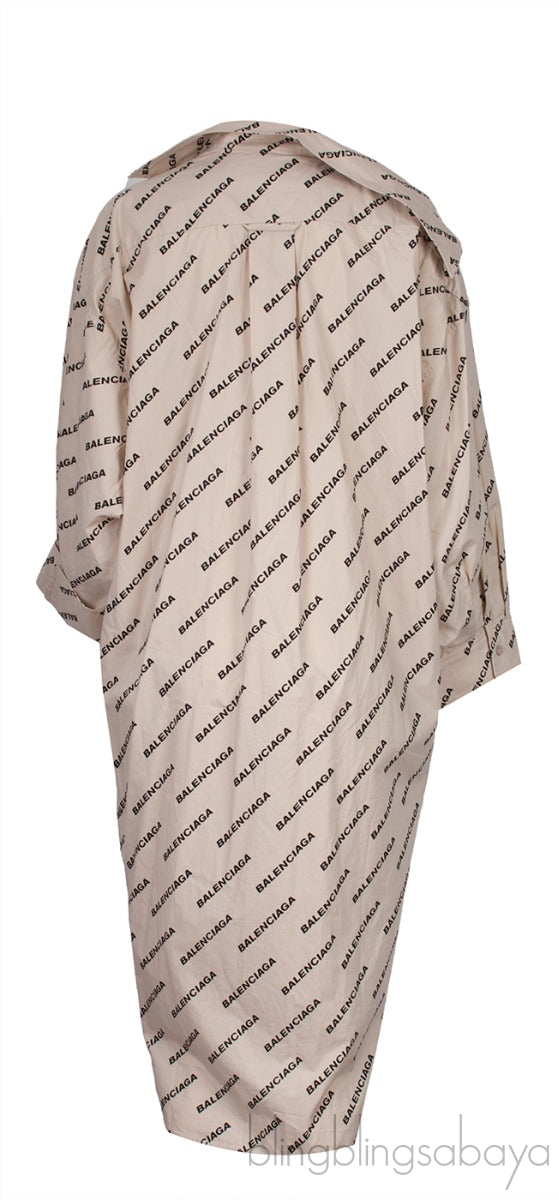 Beige Asymmetric Logo Print Shirt Dress
