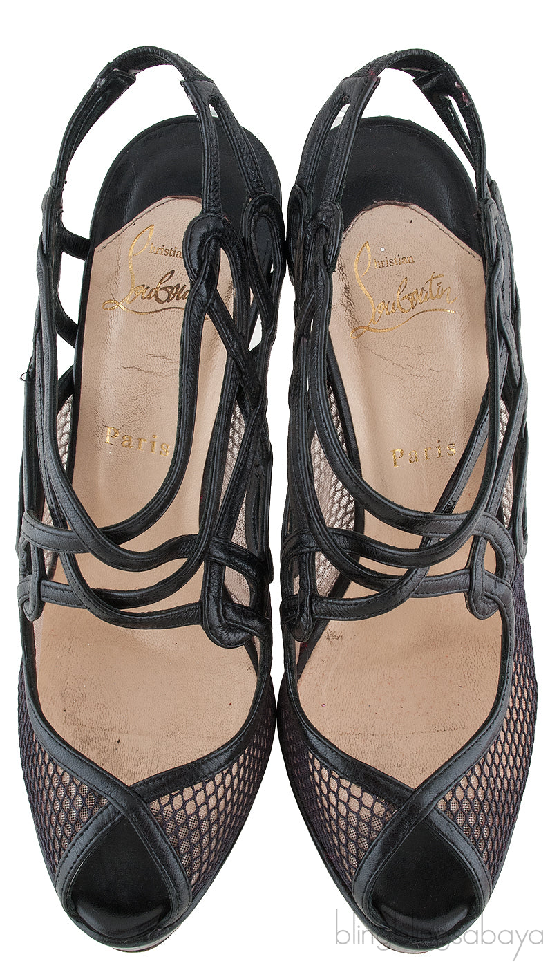 Black Mesh Strappy Pump
