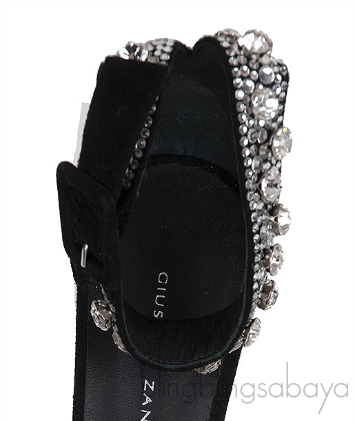 Black Suede Crystal Sandals