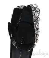 Black Suede Crystal Sandals