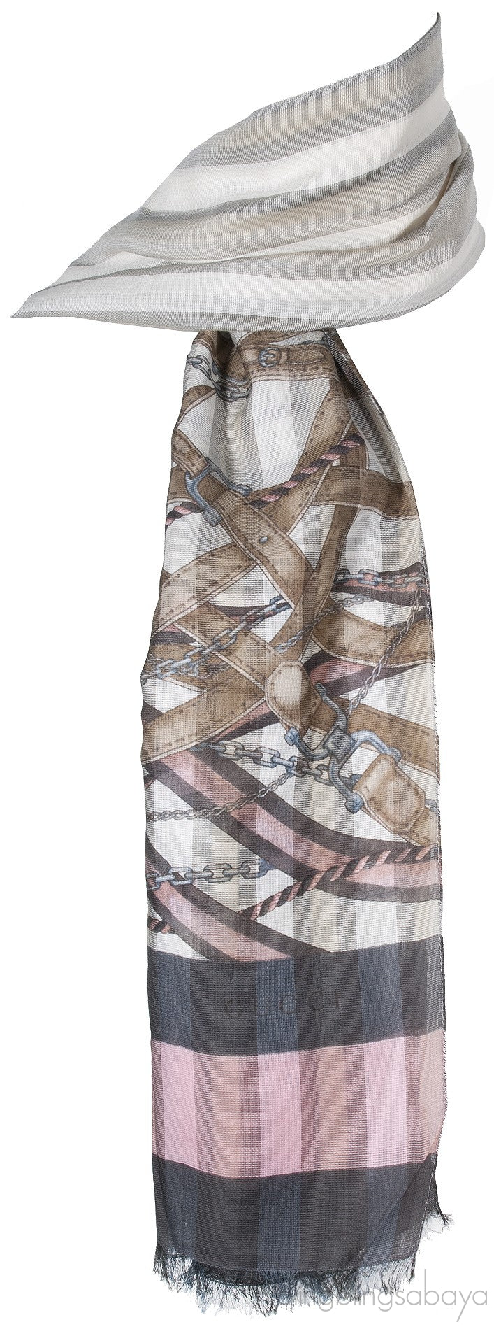 Grey Stripe Chain Print Shawl