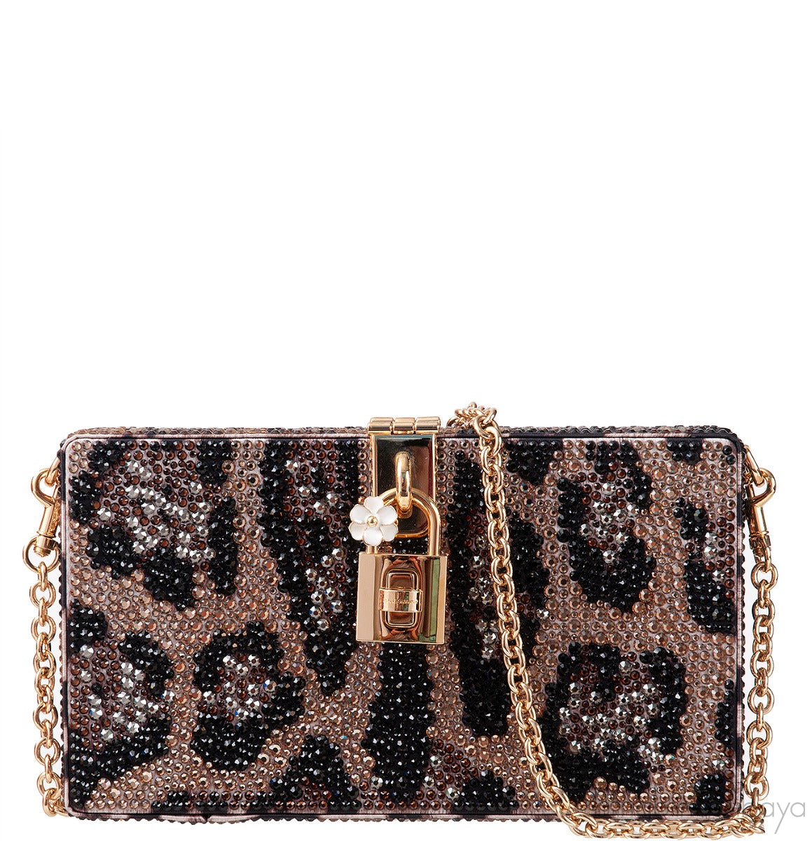 Dolce & Gabbana Leopard Crystal Hard Clutch Shoulder Bag