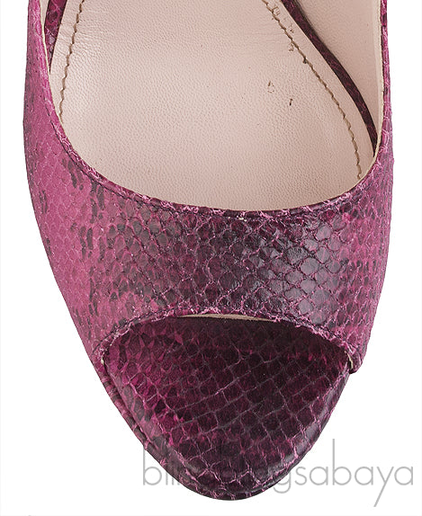 Magenta Snakeskin Peep Toe Pump